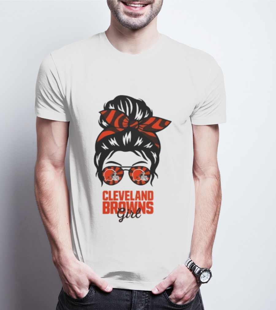 Cleveland Browns Fan Messy Bun Sunglasses T-Shirt