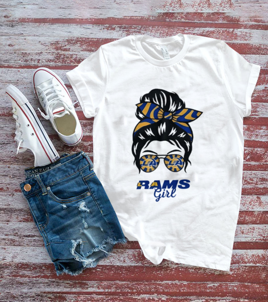 Rams Girl Messy Bun Sunglasses T-Shirt