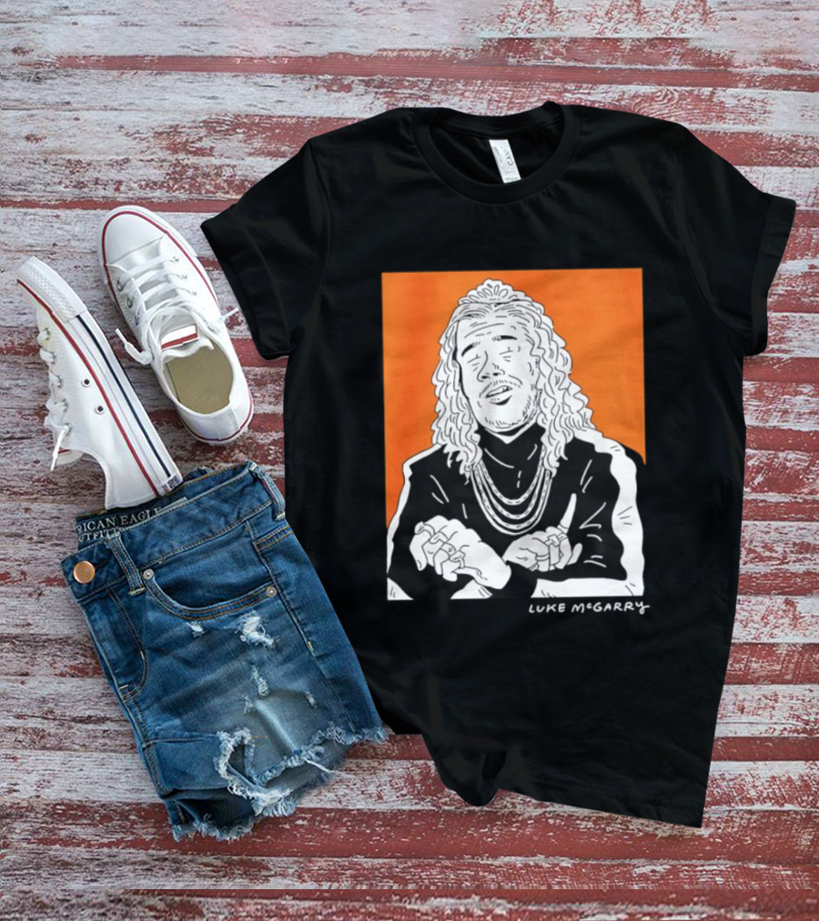 Luke McGarry Cartoon Character With Long Hair And Chains On Orange T-Shirt
