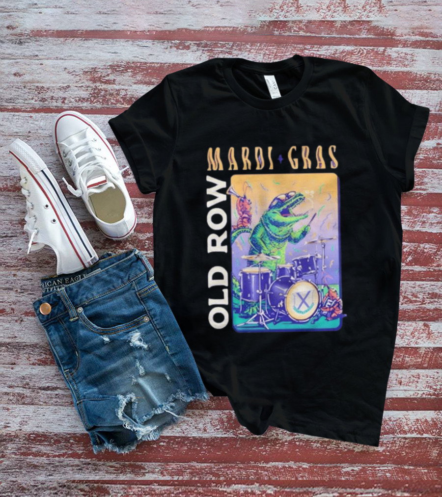 Mardi Gras Gator Playing Drums Old Row Celebration T-Shirt