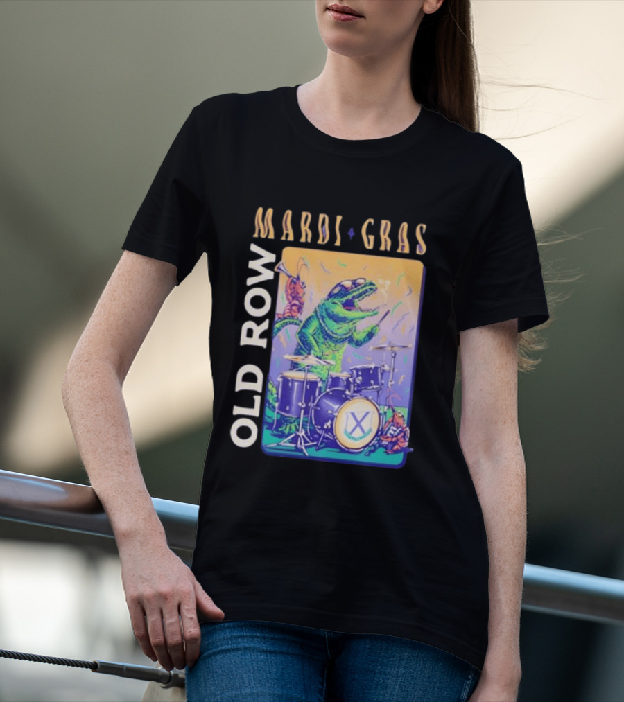 Mardi Gras Gator Playing Drums Old Row Celebration T-Shirt