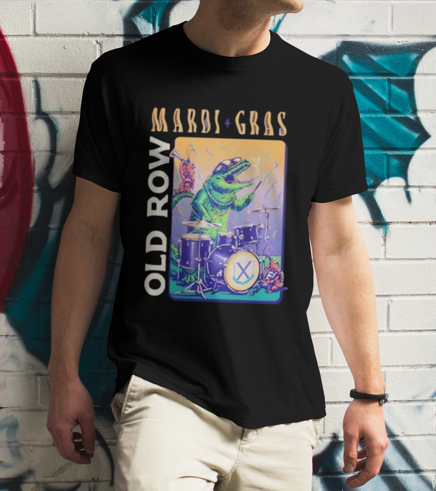 Mardi Gras Gator Playing Drums Old Row Celebration T-Shirt