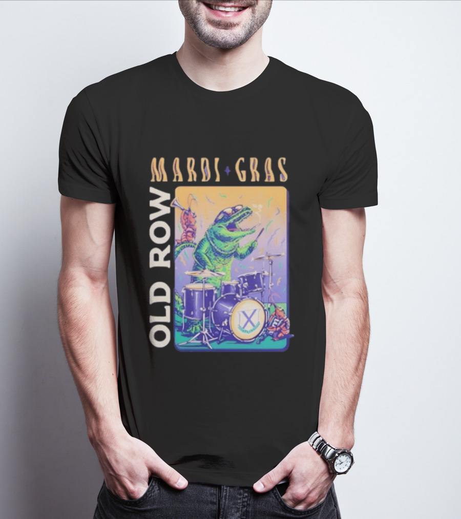Mardi Gras Gator Playing Drums Old Row Celebration T-Shirt