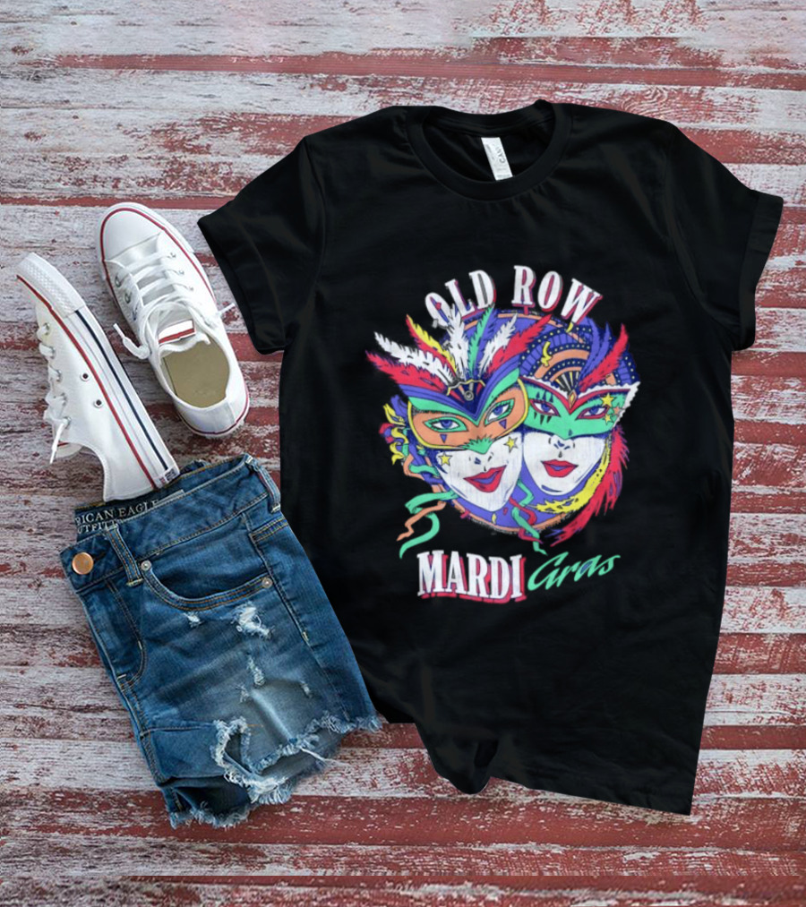 Old Row Mardi Gras Masks Colorful Feathers T-Shirt