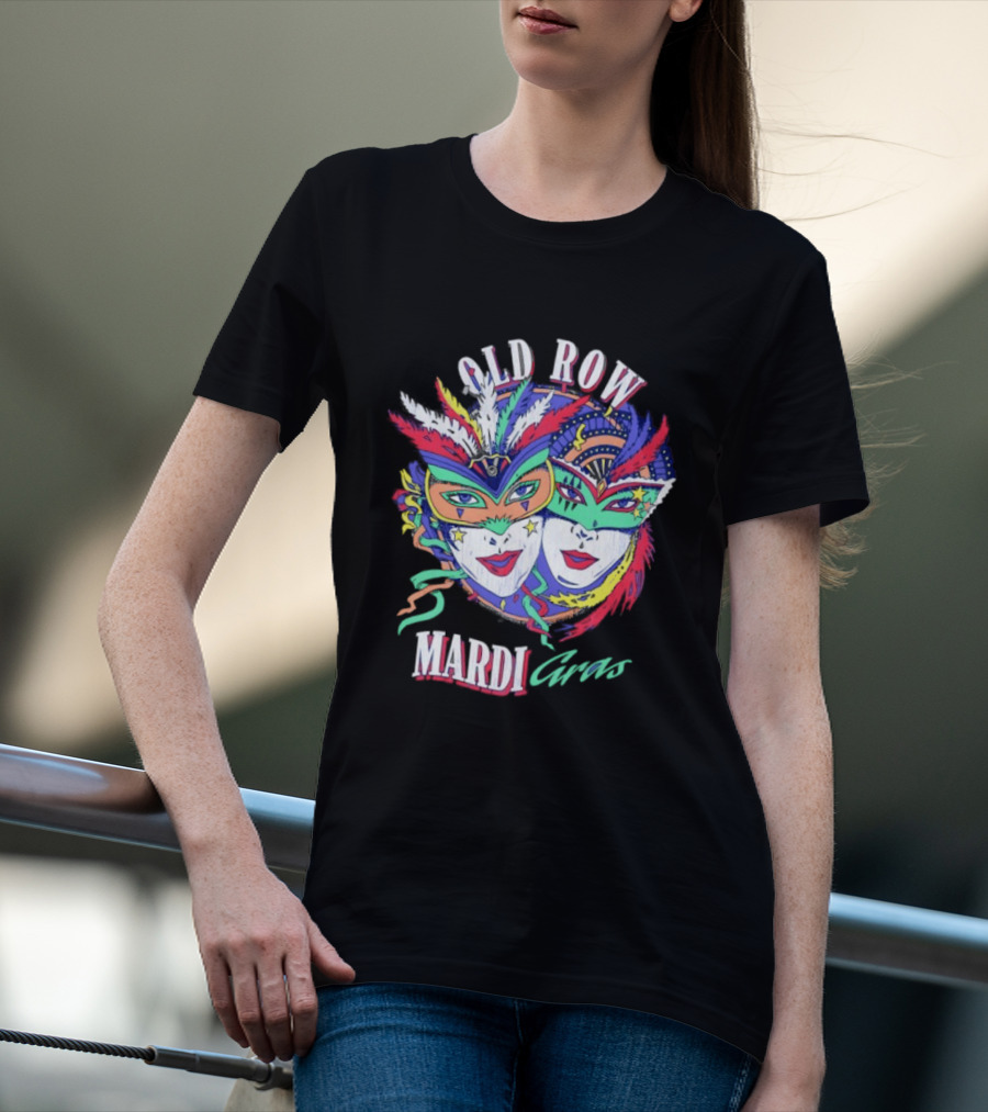 Old Row Mardi Gras Masks Colorful Feathers T-Shirt