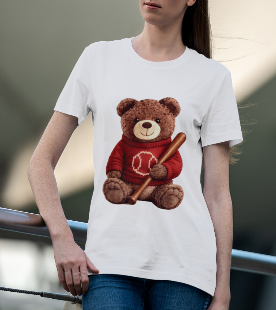 Baseball Bat Teddy Bear Cincinnati Reds Retro Reds Sweater T-Shirt