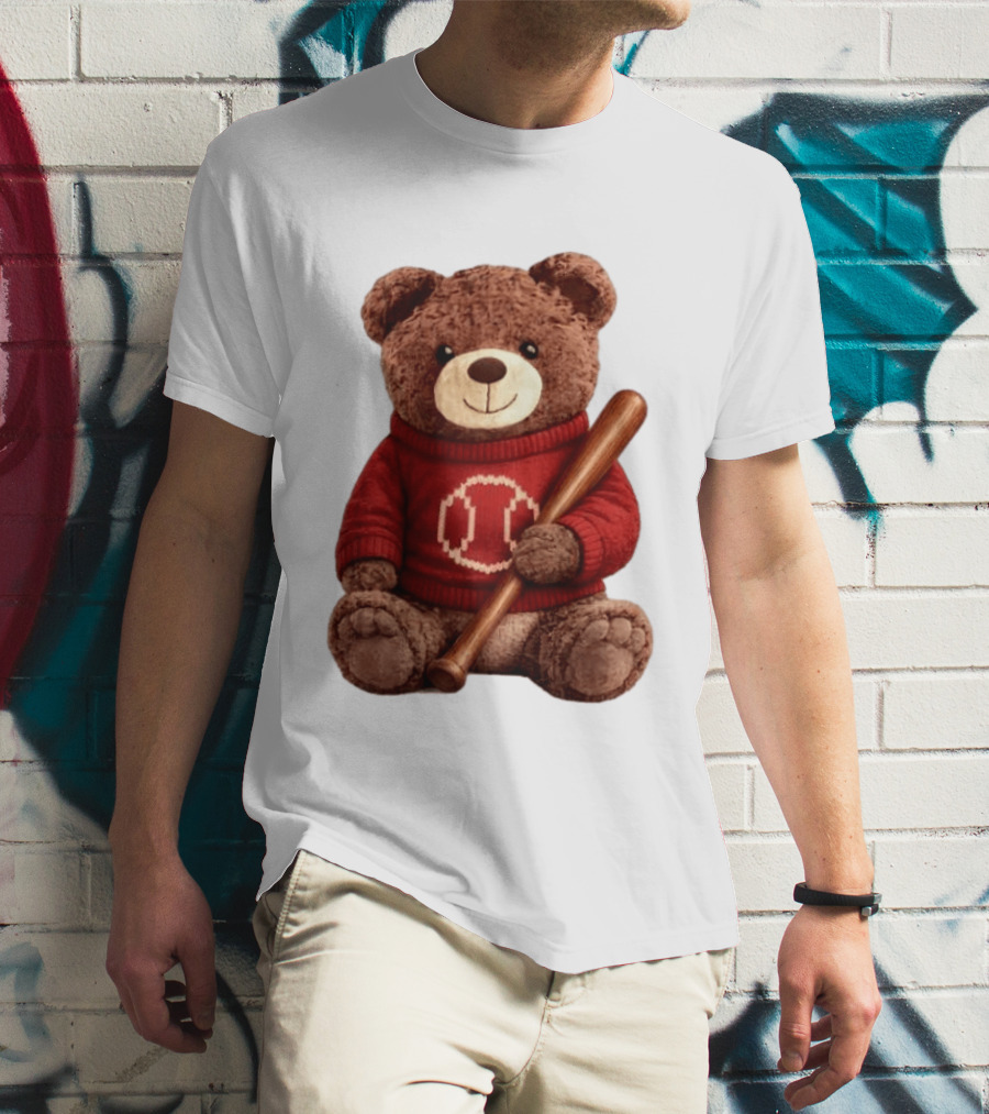 Baseball Bat Teddy Bear Cincinnati Reds Retro Reds Sweater T-Shirt