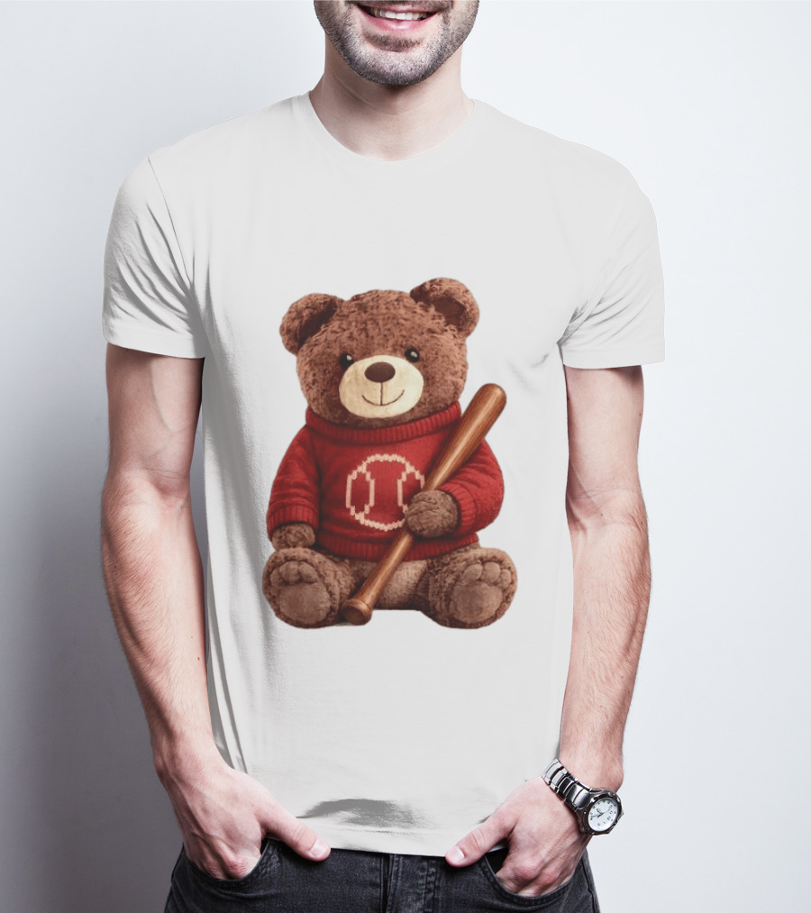 Baseball Bat Teddy Bear Cincinnati Reds Retro Reds Sweater T-Shirt
