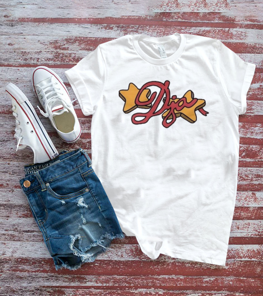 Djo Star Yellow Stars Red Script Font T-Shirt