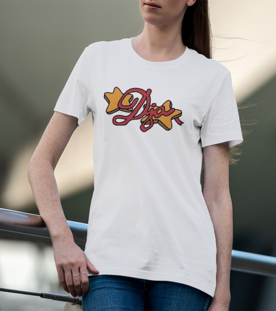 Djo Star Yellow Stars Red Script Font T-Shirt