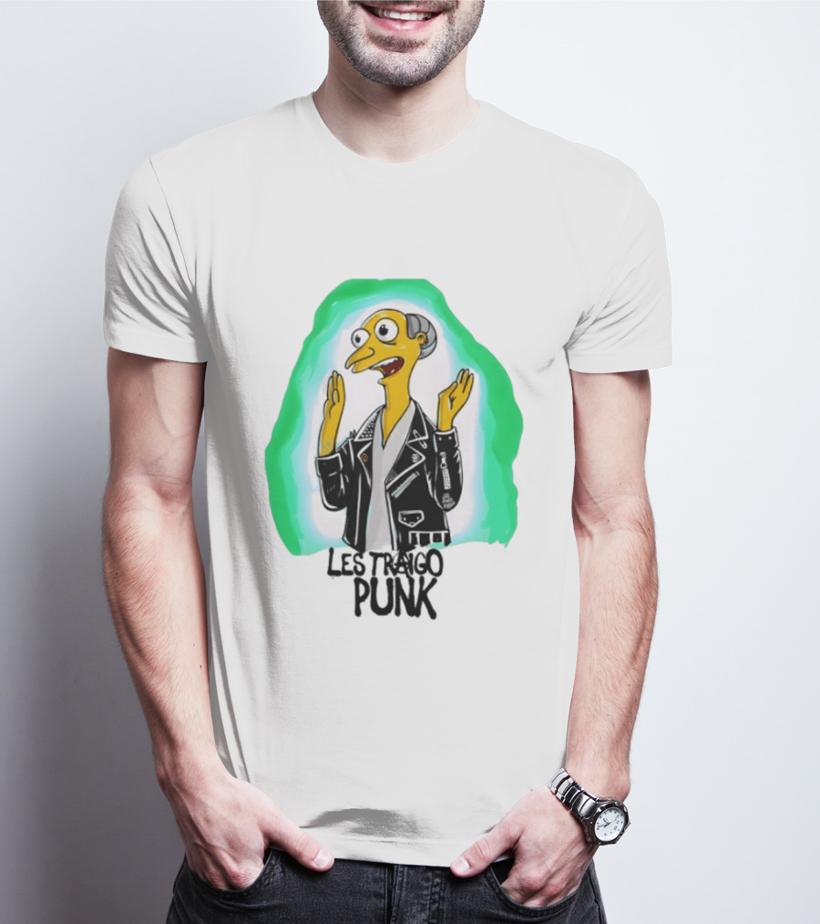 Mr Burns Les Traigo Punk Leather Jacket Green Aura T-Shirt