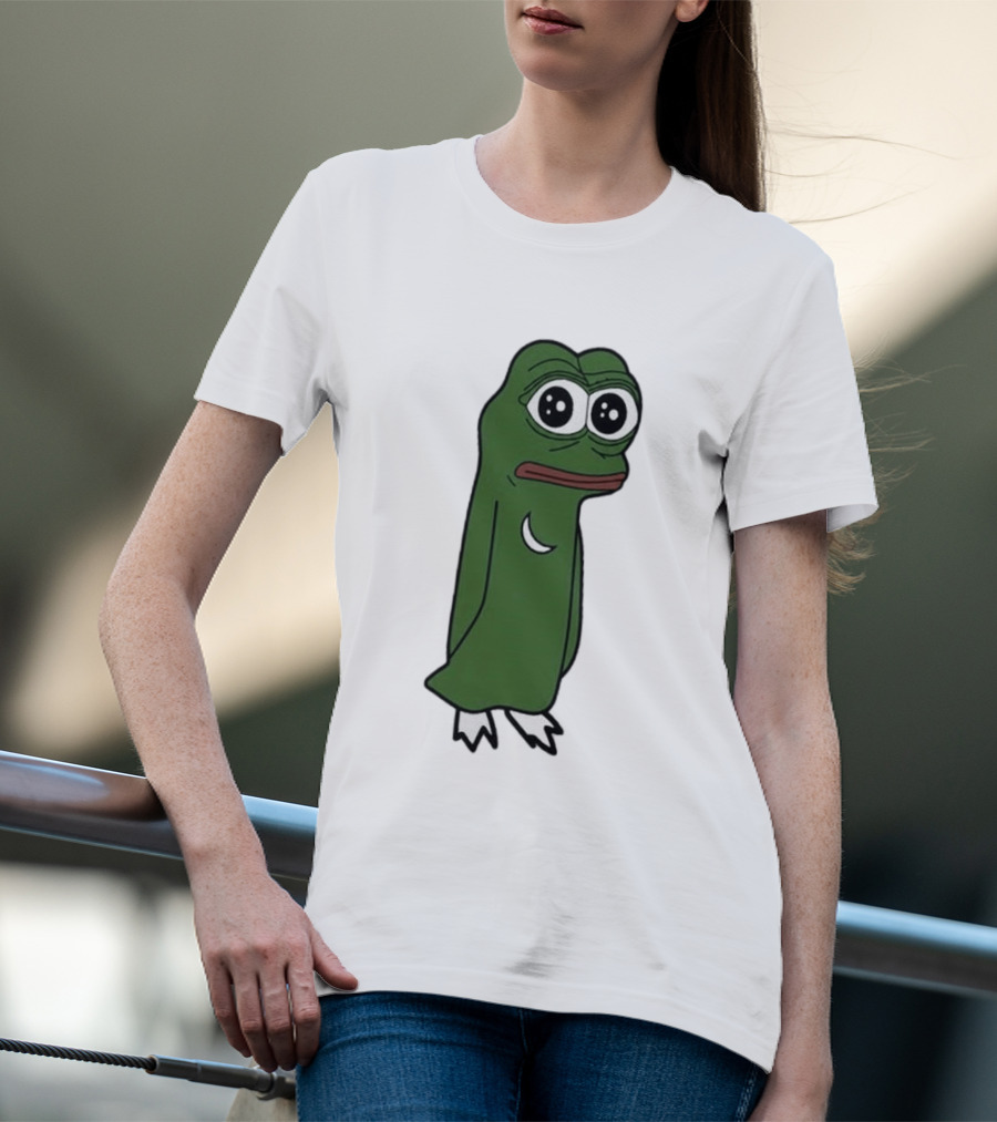 Smolting Pepe Meme Character Crescent Moon Reflection T-Shirt