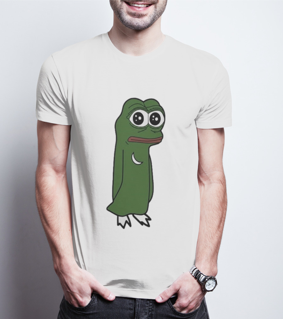 Smolting Pepe Meme Character Crescent Moon Reflection T-Shirt
