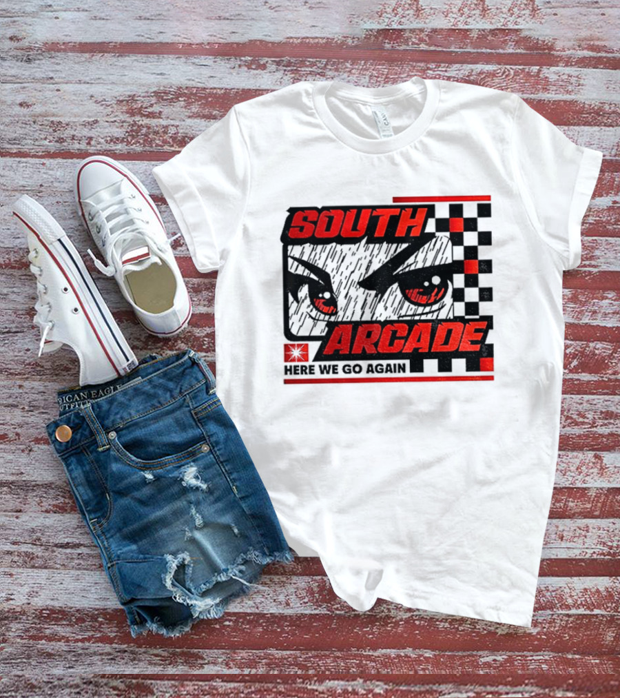 South Arcade Here We Go Again Checkerboard Eyes T-Shirt