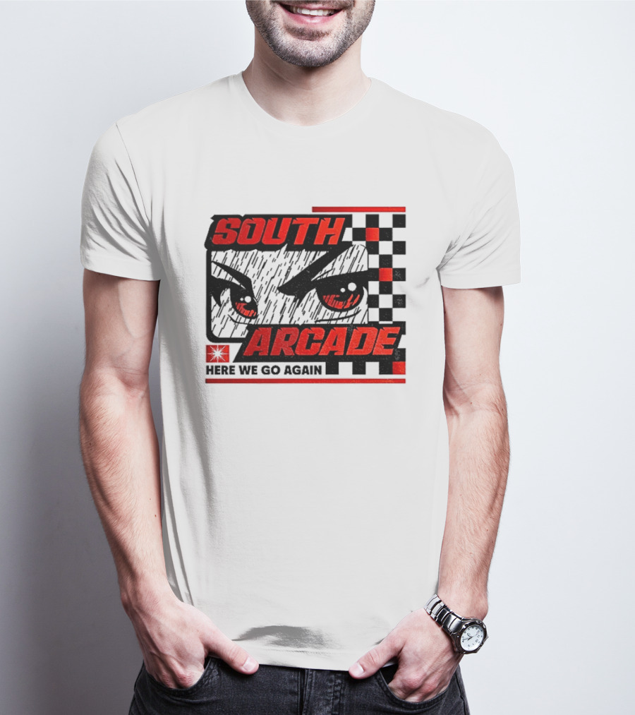 South Arcade Here We Go Again Checkerboard Eyes T-Shirt
