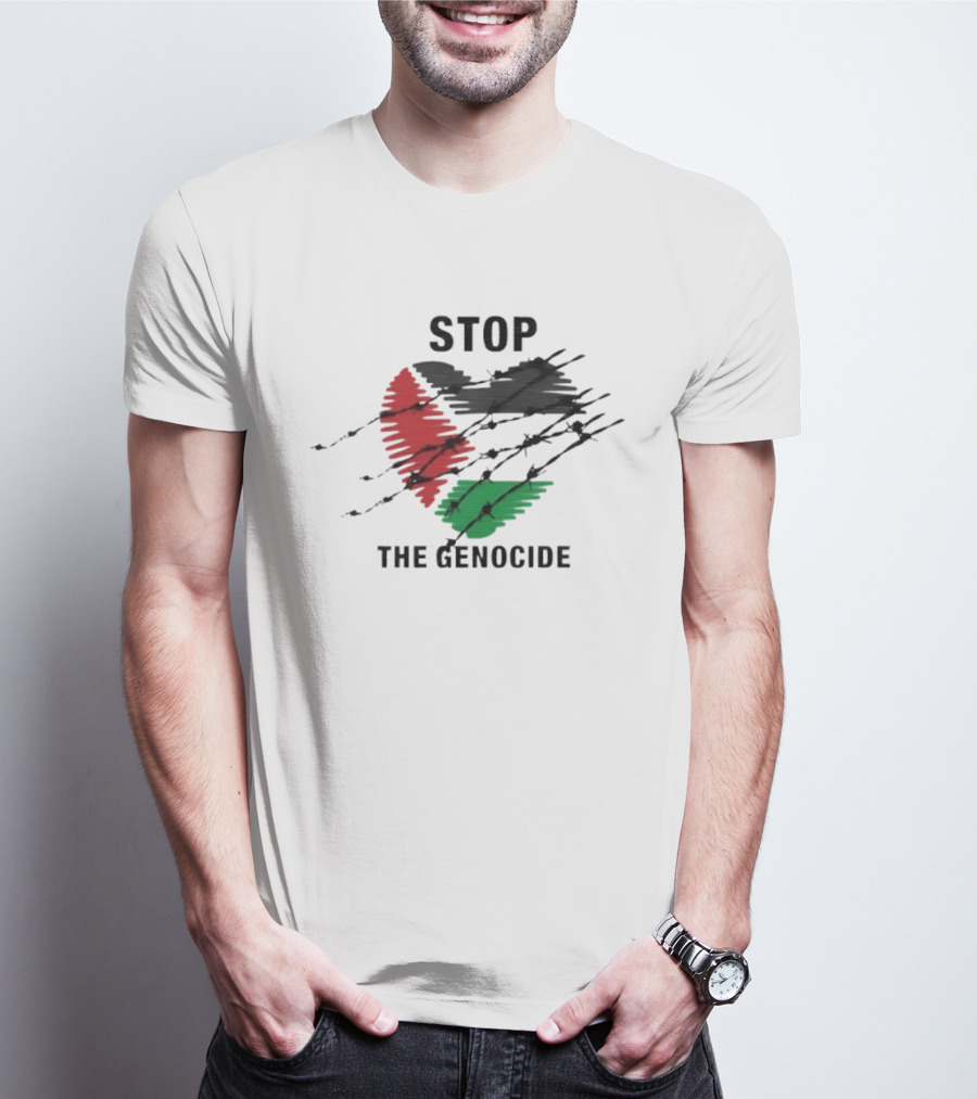 Stop The Genocide Palestinian Flag With Barbed Wire T-Shirt