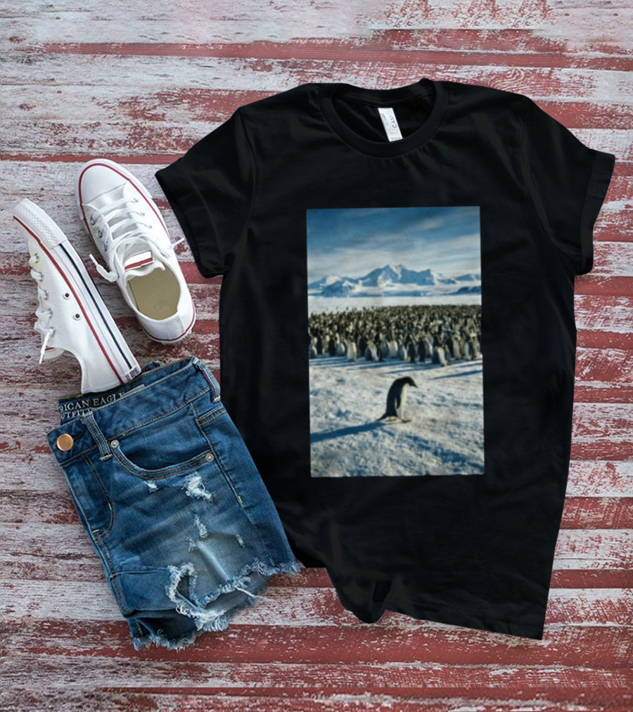 Against The Current Solitary Penguin Aesthetic Arctic Landscape T-Shirt