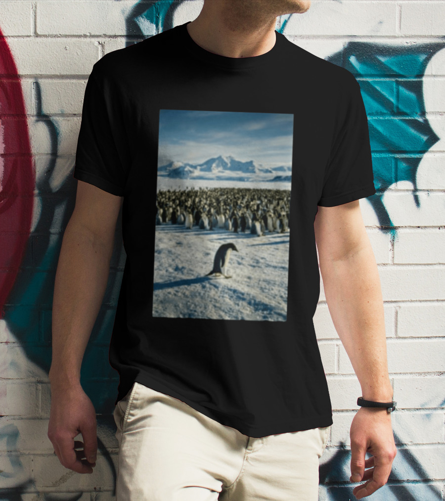 Against The Current Solitary Penguin Aesthetic Arctic Landscape T-Shirt