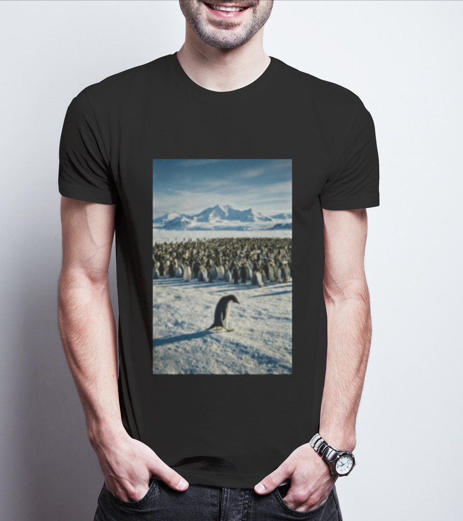 Against The Current Solitary Penguin Aesthetic Arctic Landscape T-Shirt