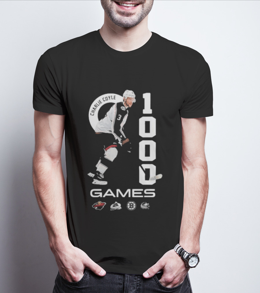 Columbus Blue Jackets NHL Game 1000 Milestone Celebration Charlie Coyle T-Shirt