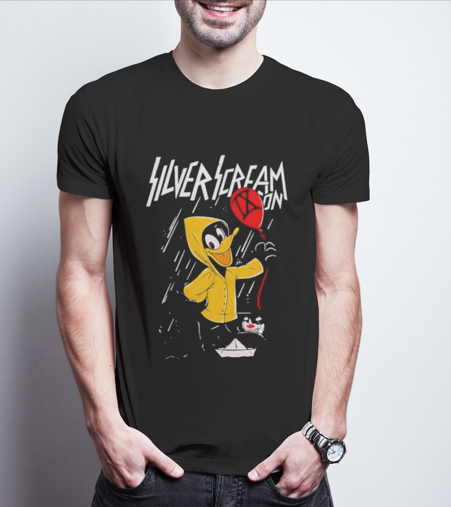 SILVER SCREAM CON Duck In Yellow Raincoat With Red Balloon T-Shirt