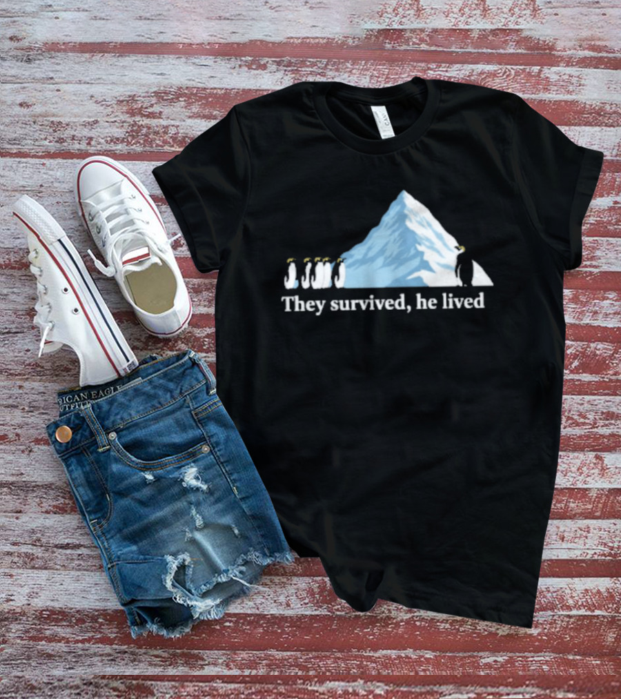 They Survived He Lived Penguin Halo Mountain Scene T-Shirt