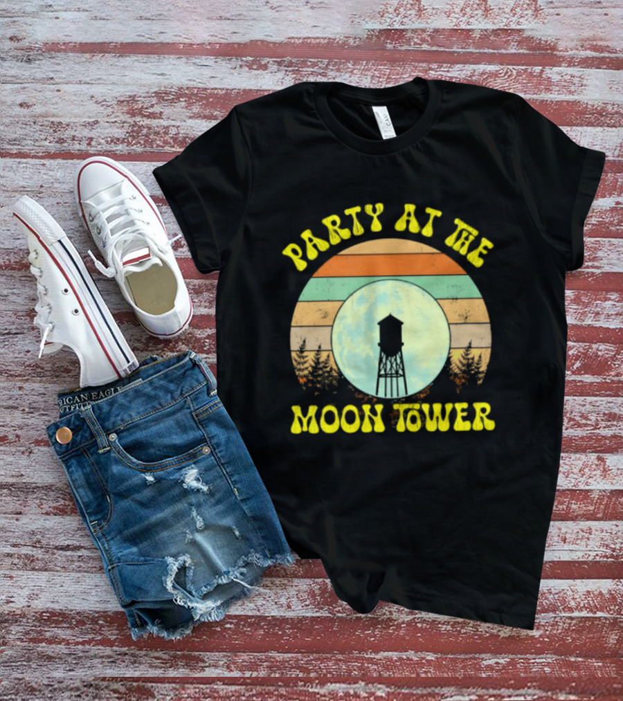 Party At The Moontower Retro Sunset Landscape Moon T-Shirt