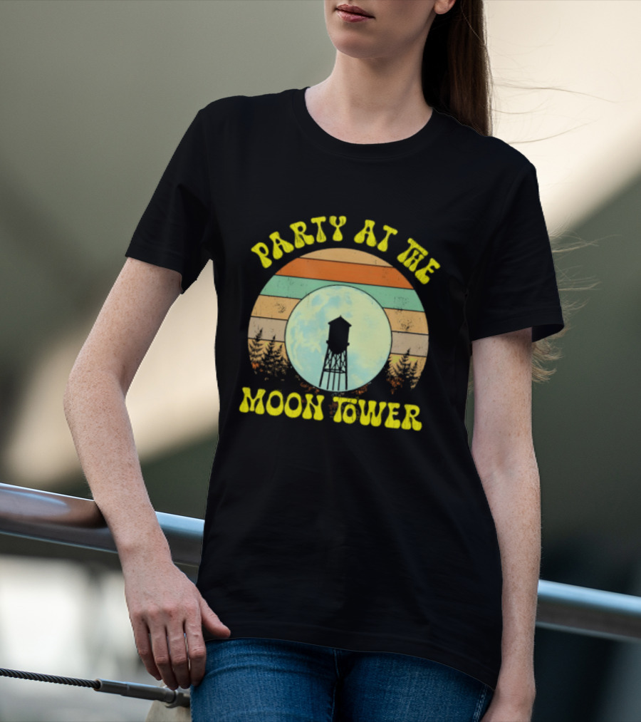 Party At The Moontower Retro Sunset Landscape Moon T-Shirt