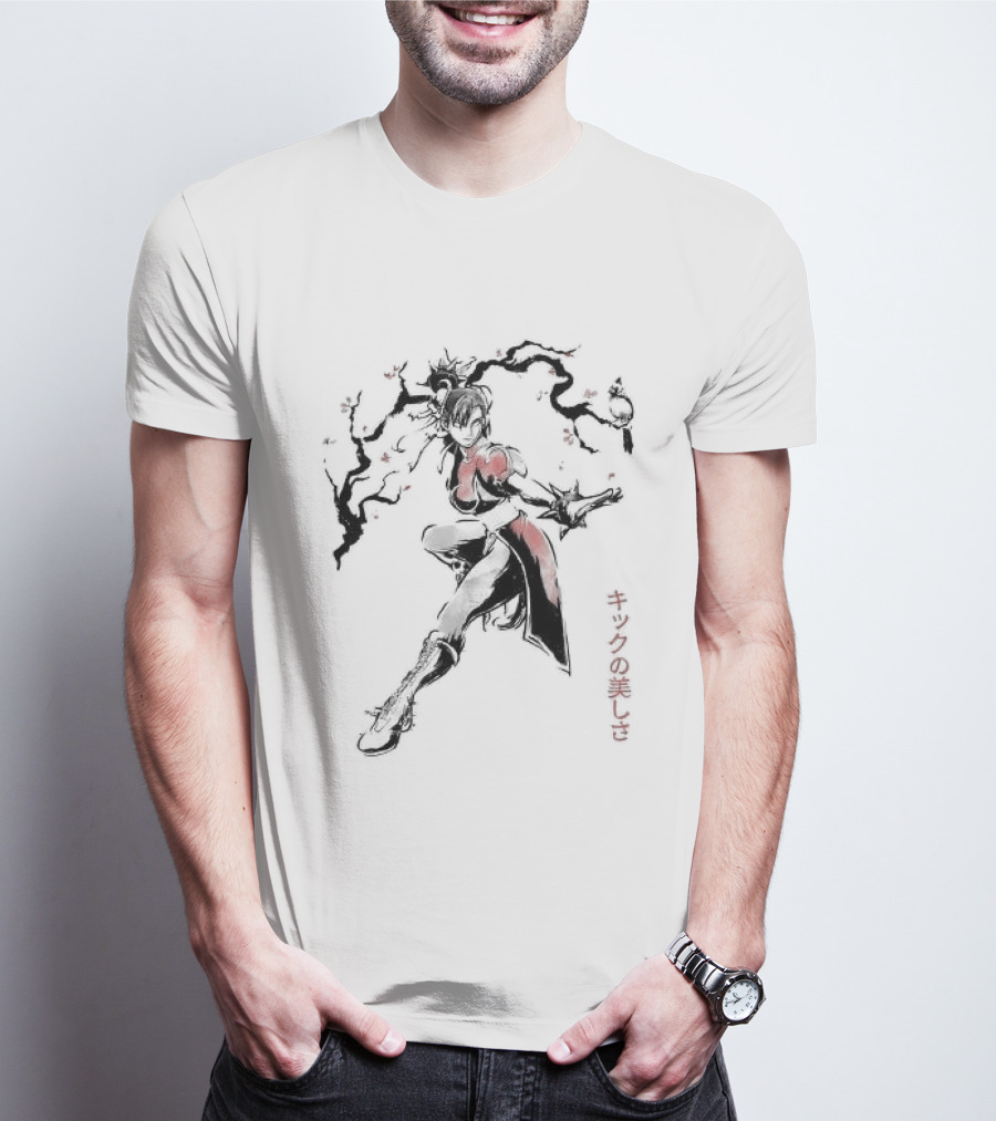 Chun Li SF The Kicking Beauty Sumi E Calligraphy Brush T-Shirt