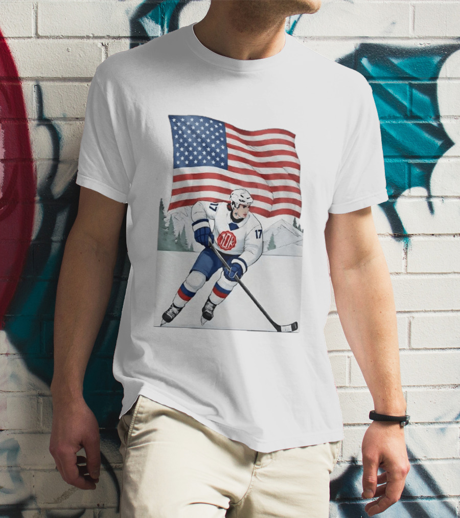 USA Hockey Player Number 17 American Flag Winter Olympics T-Shirt