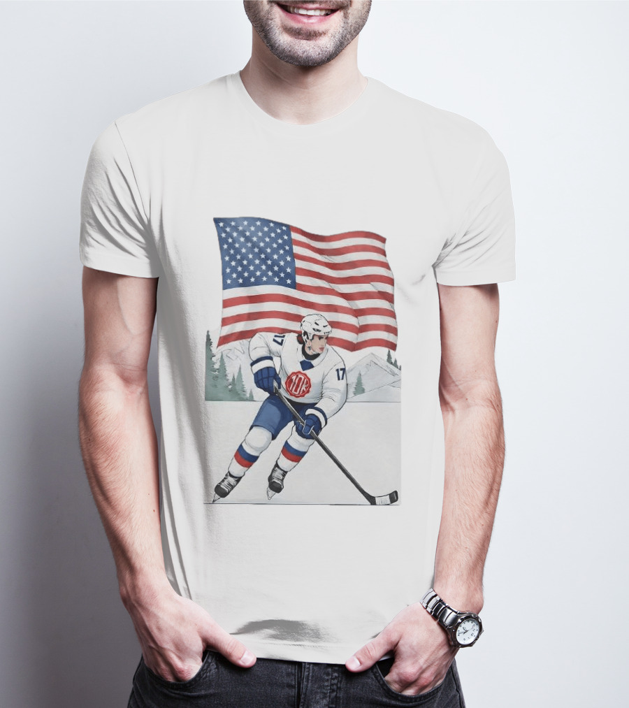 USA Hockey Player Number 17 American Flag Winter Olympics T-Shirt