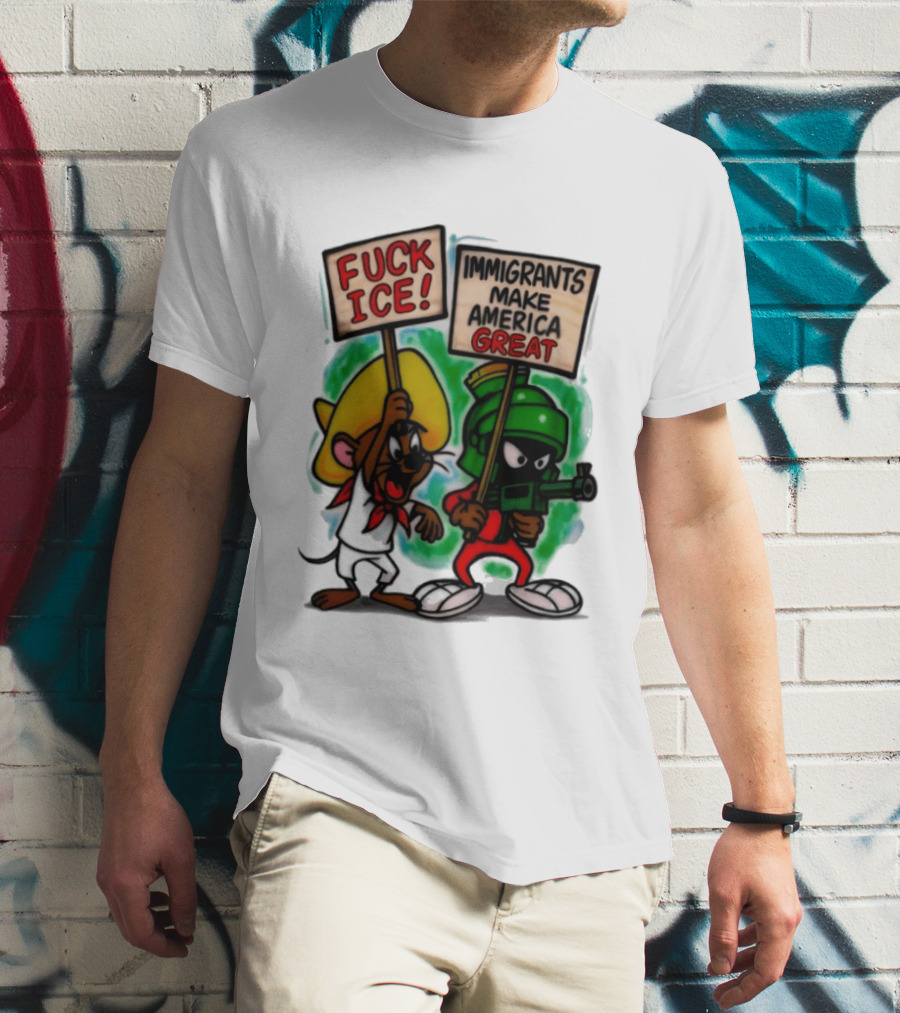Fuck Ice Immigrants Make America Great Characters With Signs T-Shirt
