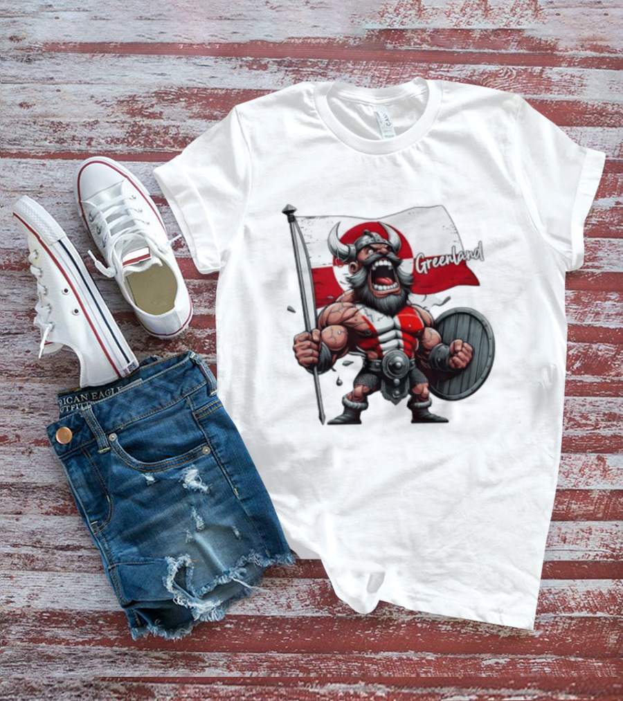 Greenland Viking Warrior Holding Shield And Flag T-Shirt