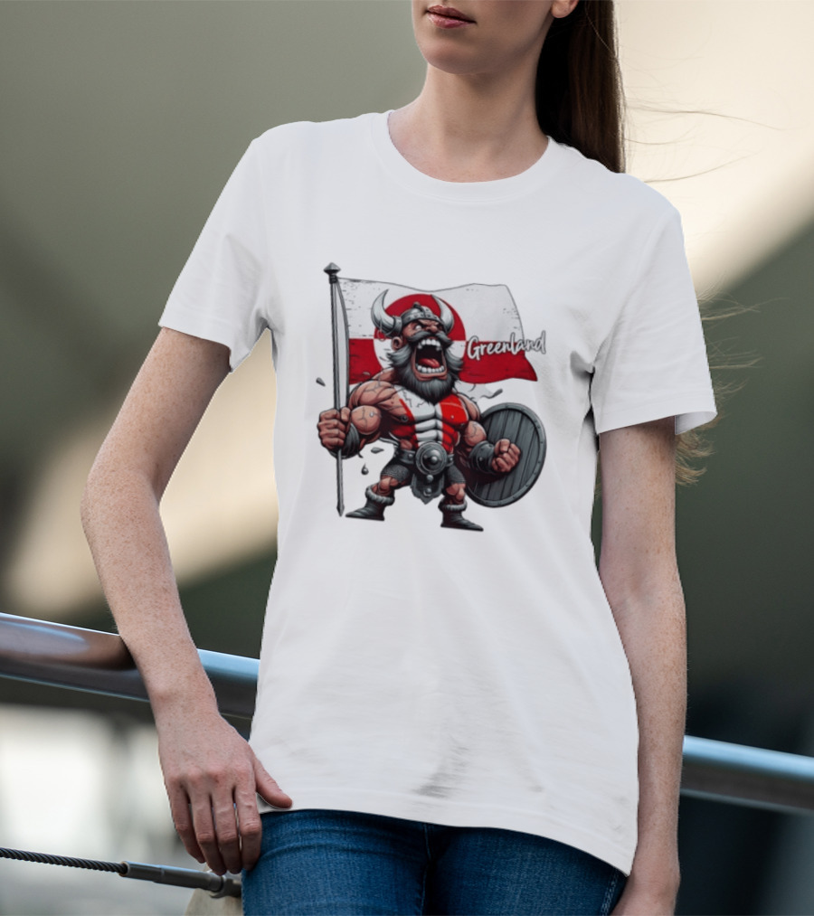 Greenland Viking Warrior Holding Shield And Flag T-Shirt
