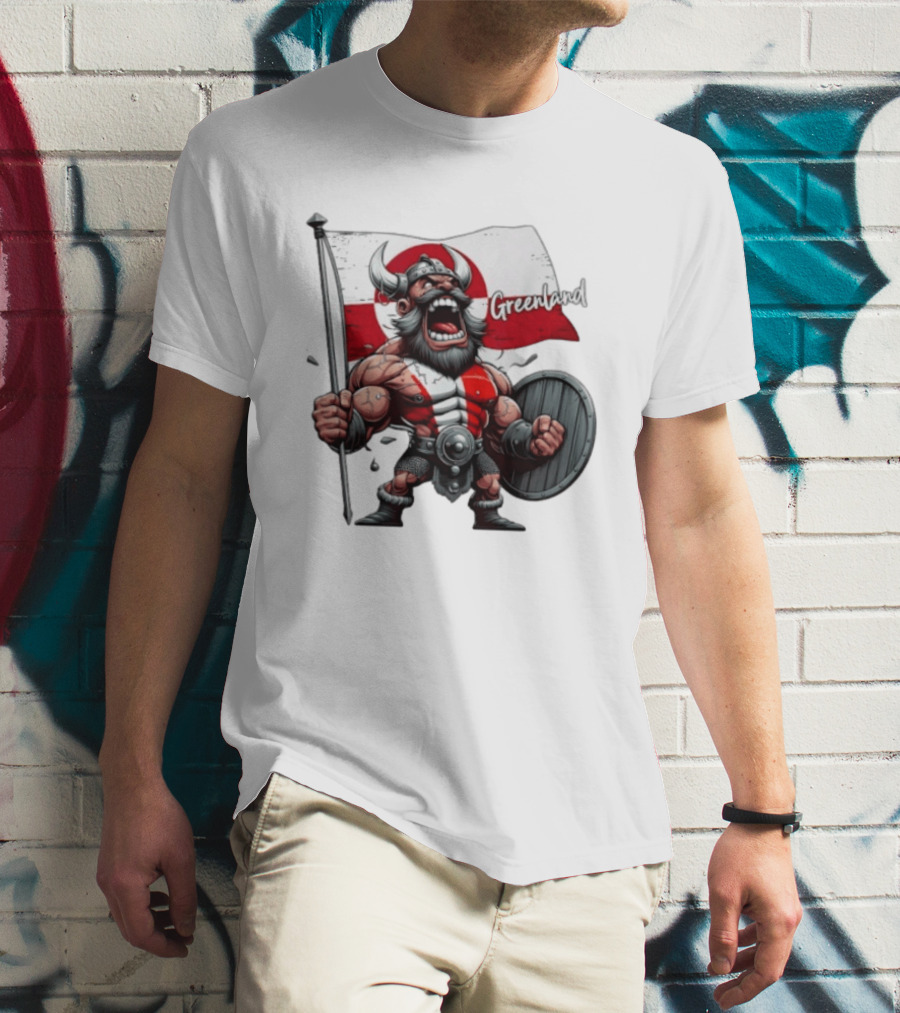 Greenland Viking Warrior Holding Shield And Flag T-Shirt