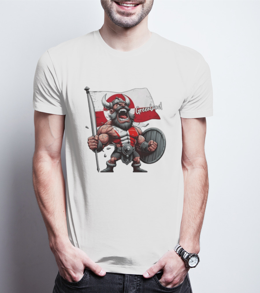 Greenland Viking Warrior Holding Shield And Flag T-Shirt