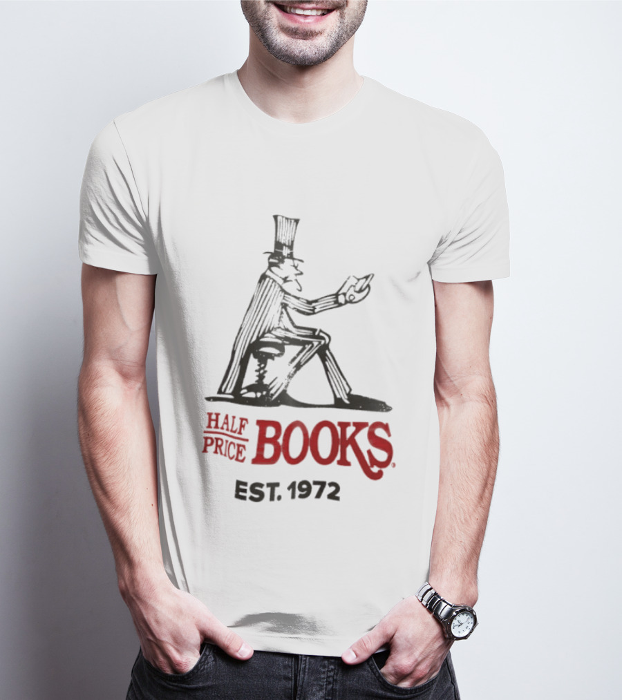 Half Price Books Est 1972 Vintage Gentleman Reading T-Shirt