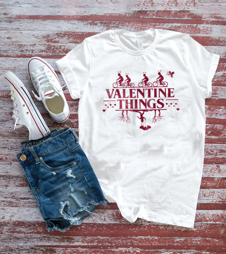 Valentine Things Stranger Things Biking Adventure Valentine's Day Shadow Monster T-Shirt