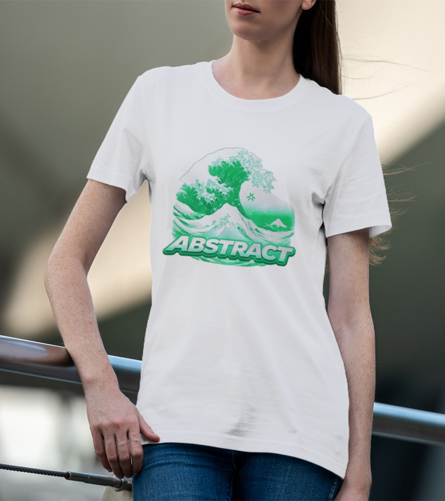 Abstract Green Wave Japanese Art Style Ocean Scene T-Shirt