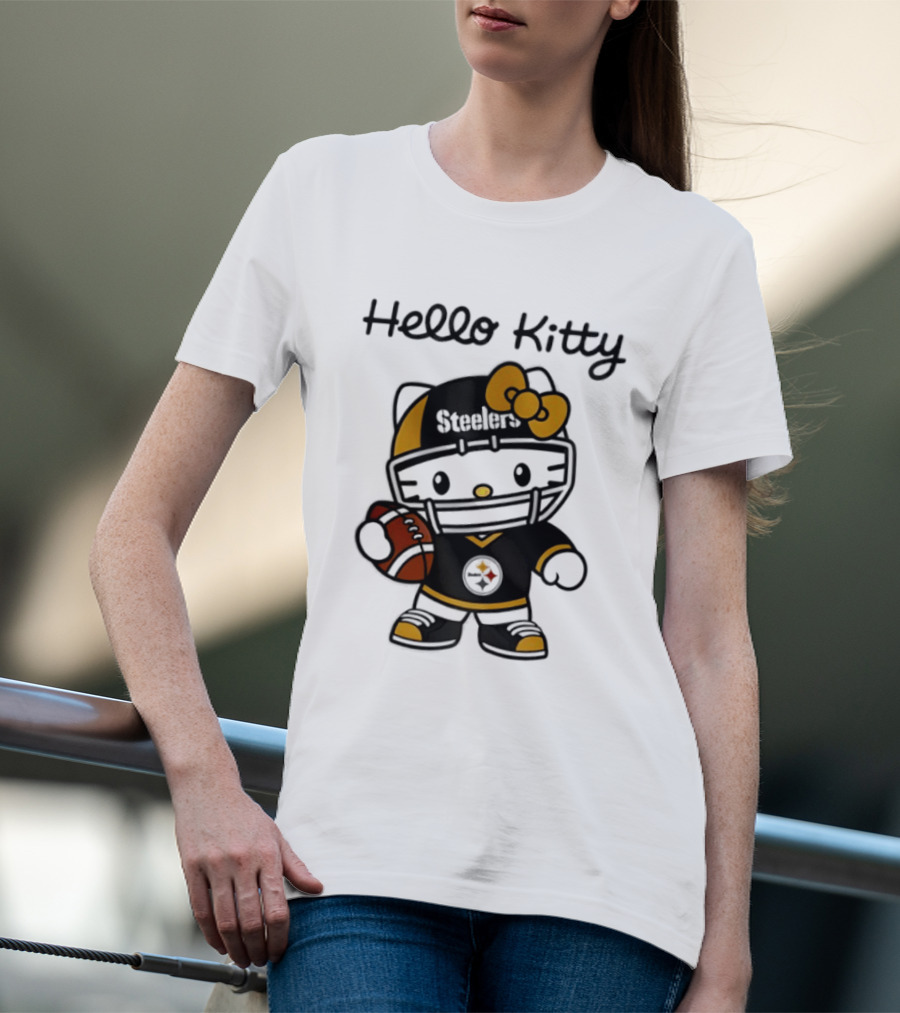 Hello Kitty Steelers Football Helmet Bow Fan T-Shirt
