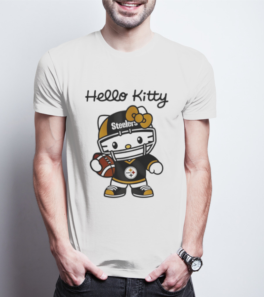 Hello Kitty Steelers Football Helmet Bow Fan T-Shirt