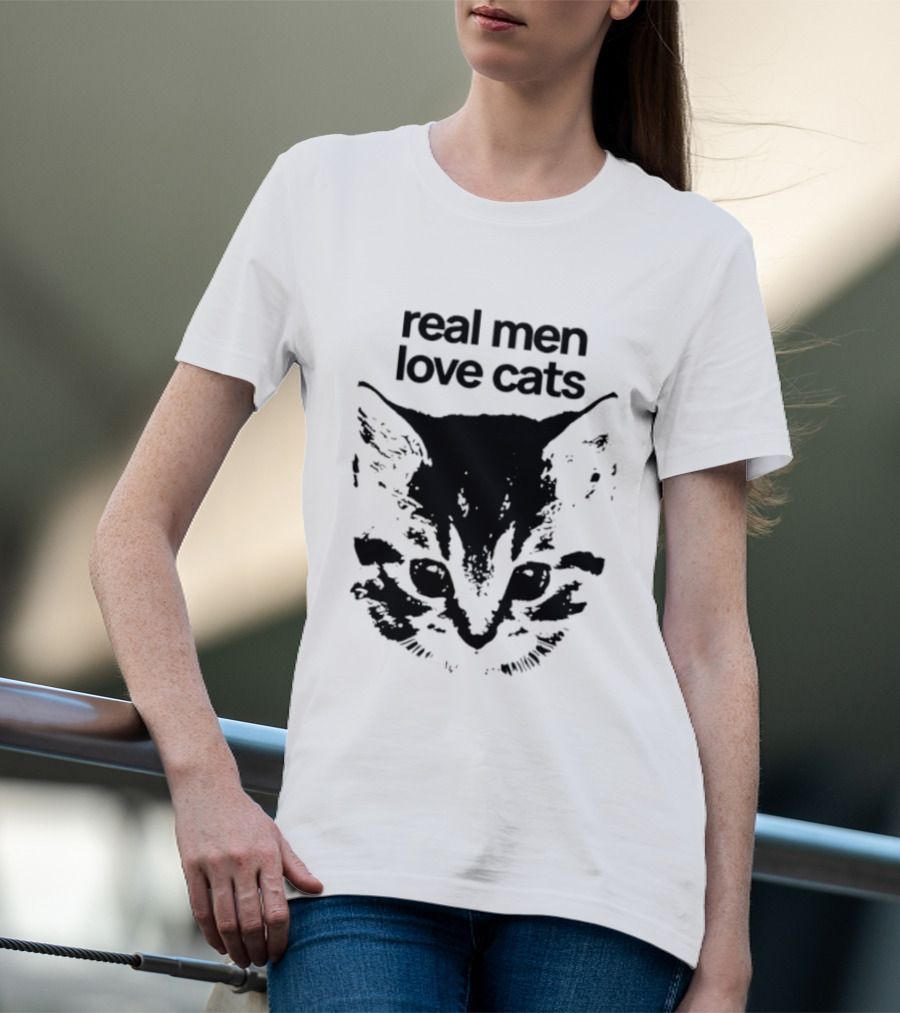 Real Men Love Cats Feline Face T-Shirt
