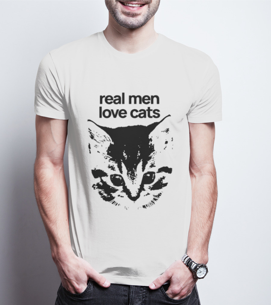 Real Men Love Cats Feline Face T-Shirt