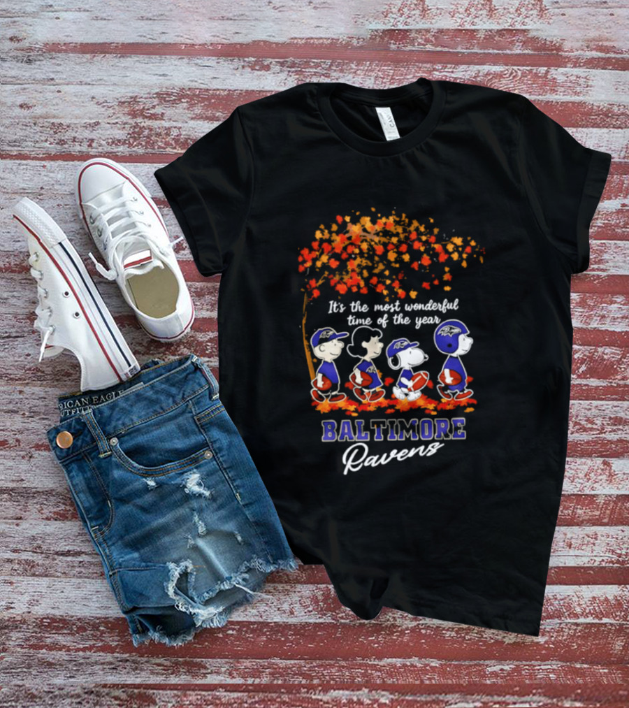 Baltimore Ravens Peanuts Most Wonderful Time Autumn Football T-Shirt