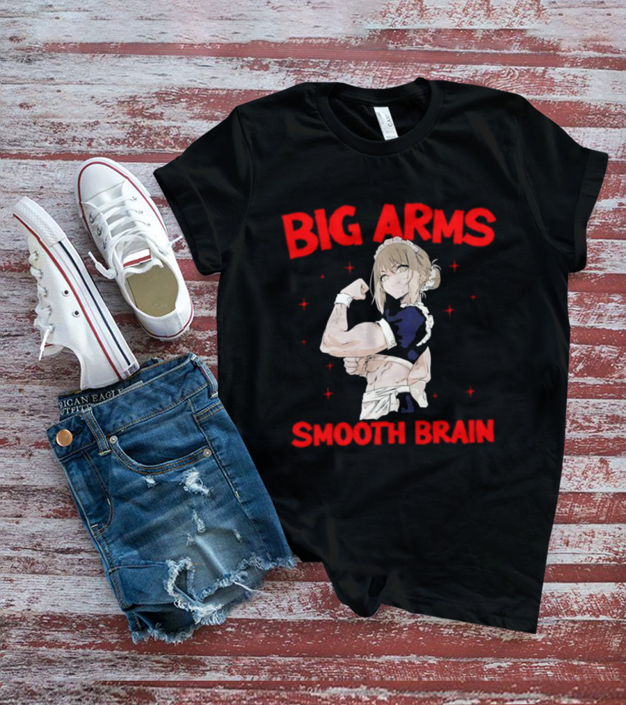 Big Arms Smooth Brain Anime Maid Flexing Strong Muscles T-Shirt