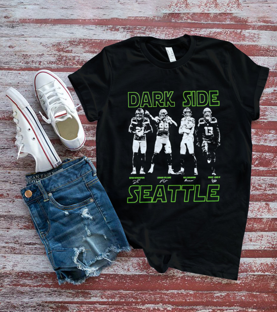 Seattle Seahawks 2026 Dark Side Defense Devon Witherspoon Leonard Williams Nick Emnanwori Ernest Jones IV T-Shirt
