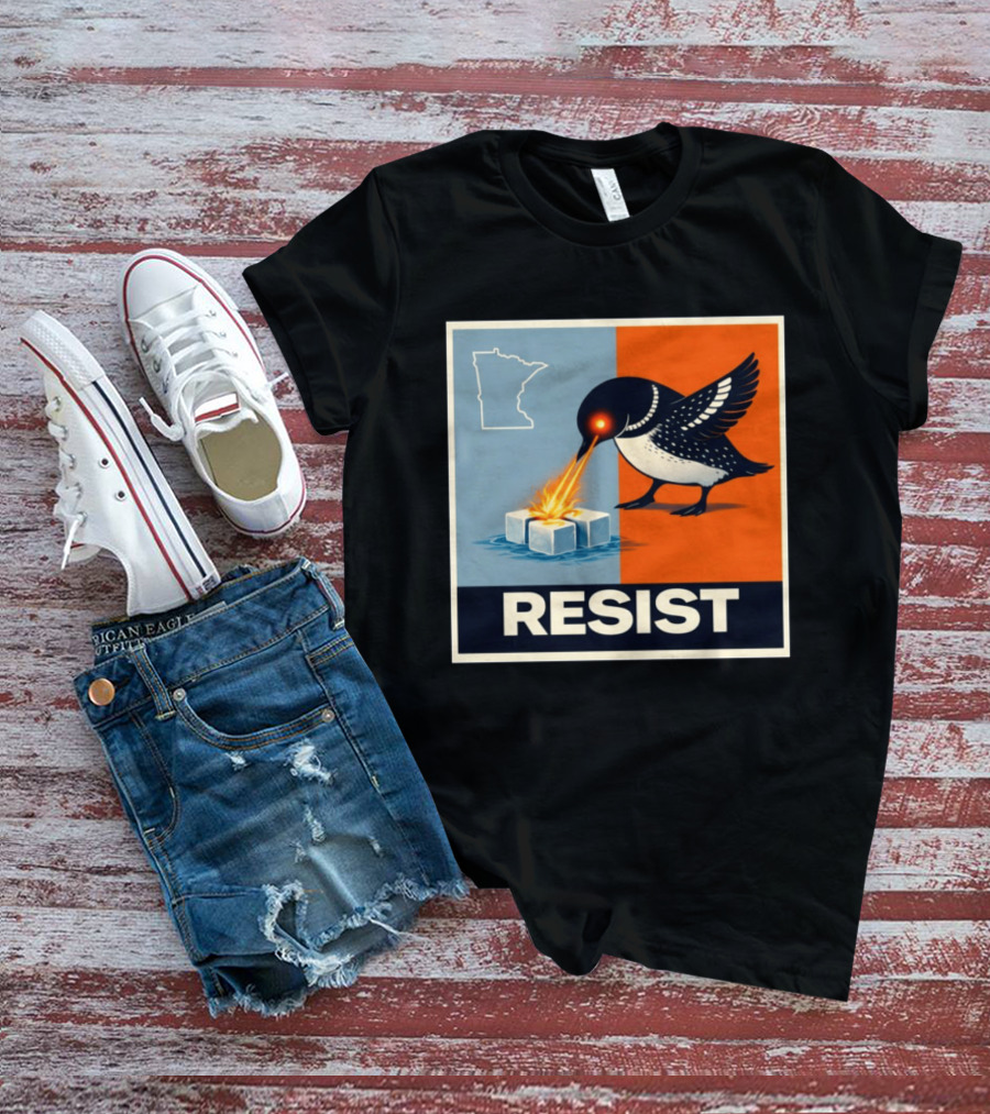 Rebel Minneapolis Ice Protest Resist With Loon Laser Bird And Minnesota Map T-Shirt