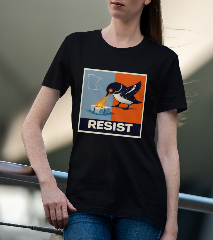 Rebel Minneapolis Ice Protest Resist With Loon Laser Bird And Minnesota Map T-Shirt