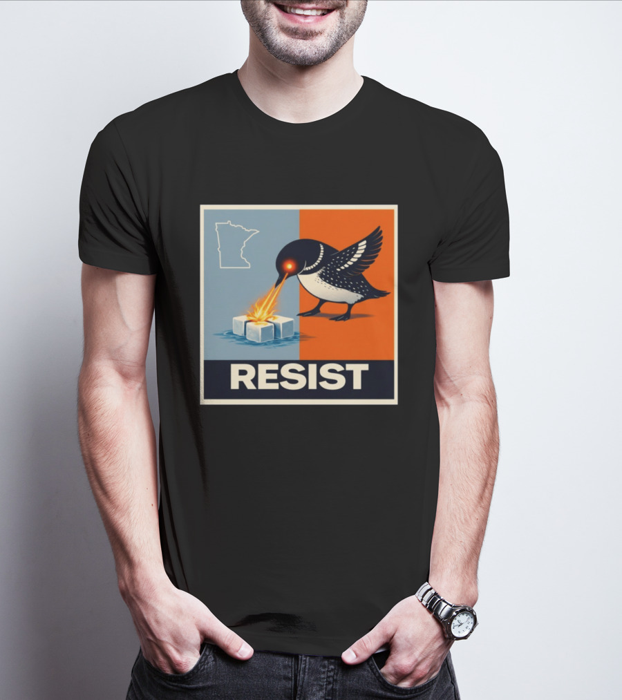 Rebel Minneapolis Ice Protest Resist With Loon Laser Bird And Minnesota Map T-Shirt