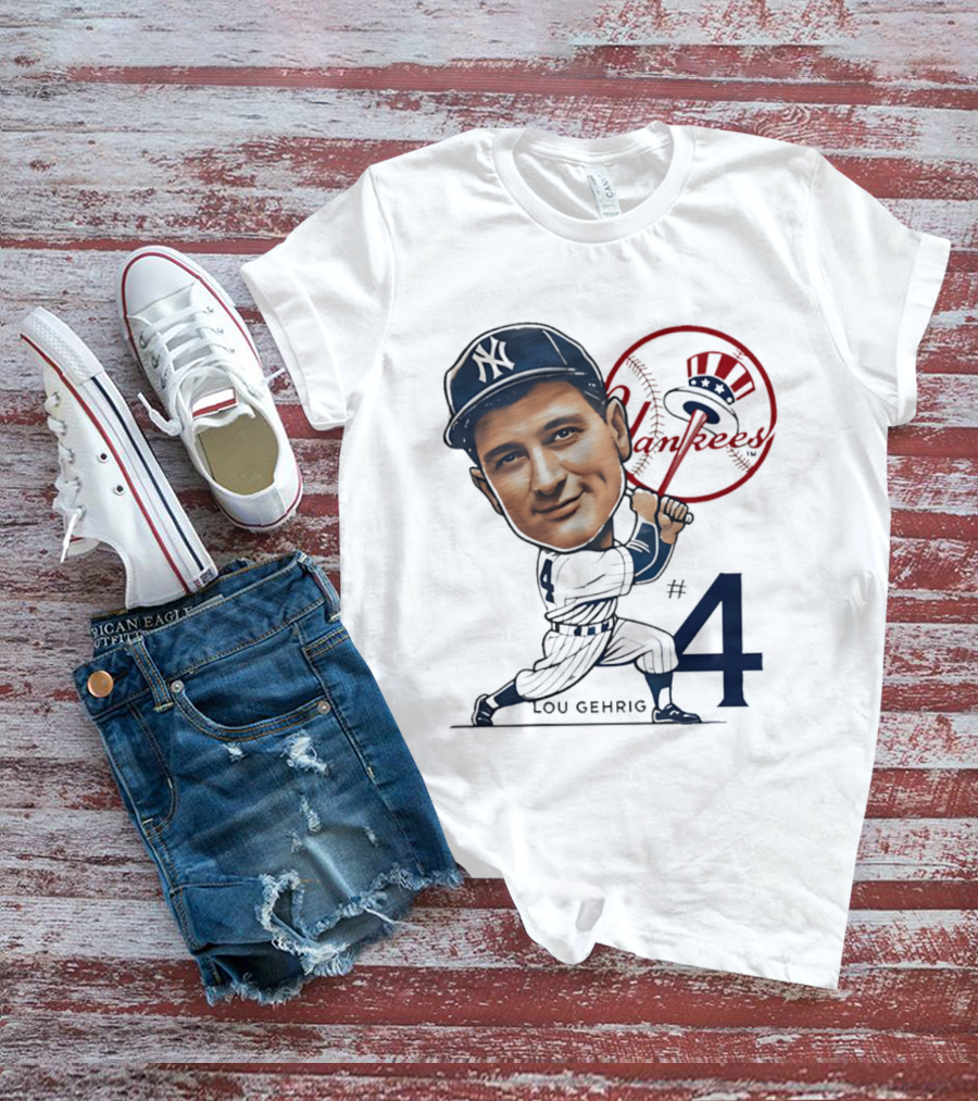 Lou Gehrig New York Yankees #4 Caricature Yankees T-Shirt